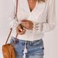 Tassel Tie Spliced Lace V-Neck Top
