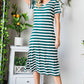 Striped V-Neck Short Sleeve Side Slit Dress