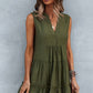 Frill Trim Notched Sleeveless Tiered Dress