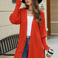 Lantern Sleeve Rib-Knit Open Front Longline Cardigan