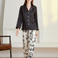 Satin Button-Up Lapel Collar Top and Pants Pajama Set