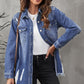 Distressed Raw Hem Denim Jacket with Pockets