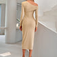 Asymmetrical Neck Slit Midi Dress