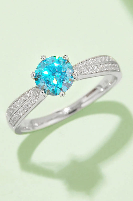1 Carat Moissanite 925 Sterling Silver Side Stone Ring