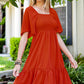 Smocked Square Neck Tied Dress with Pockets