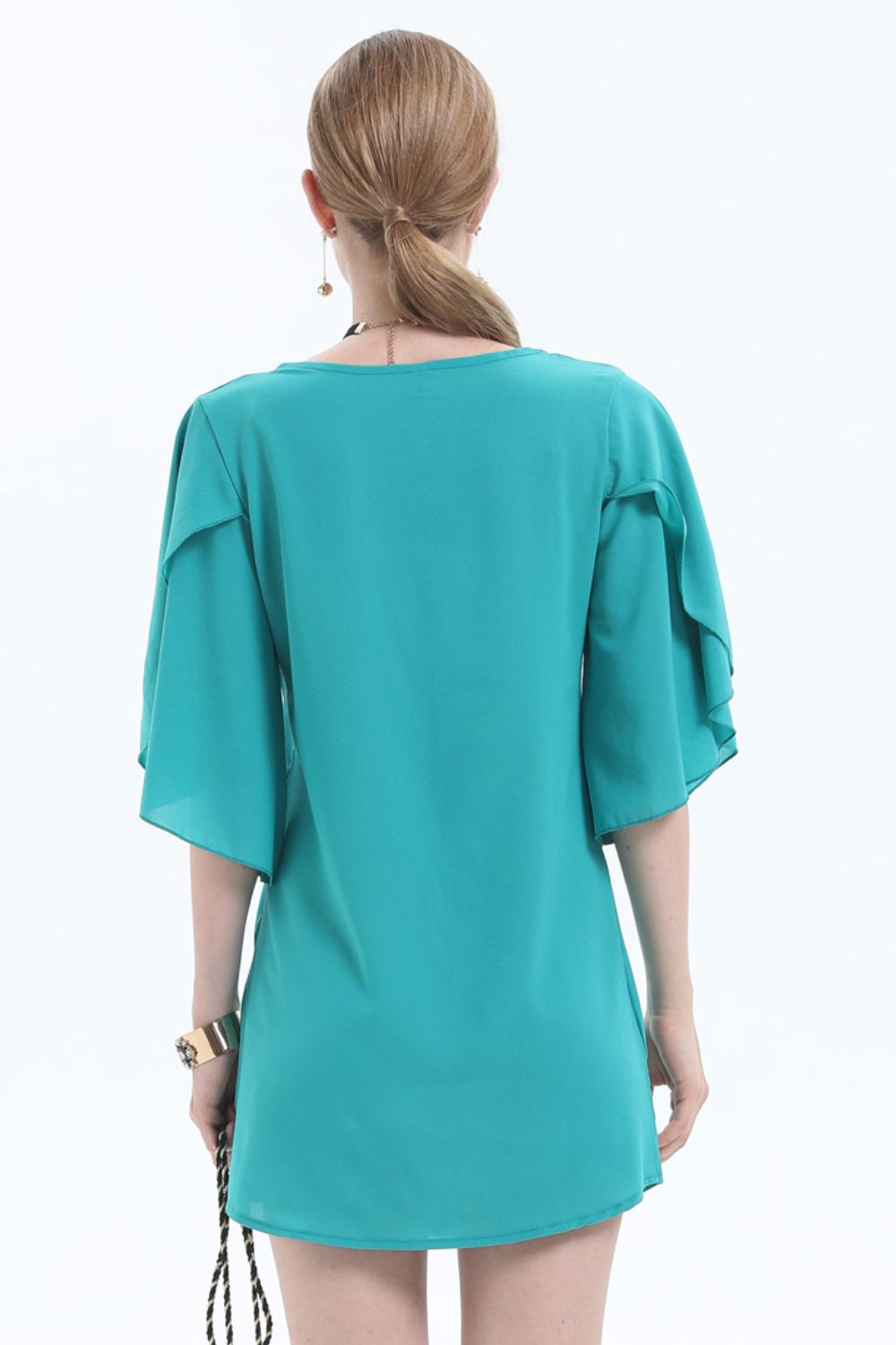 Round Neck Half Flutter Sleeve Tunic Blouse