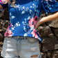 Floral Cold-Shoulder Round Neck Top