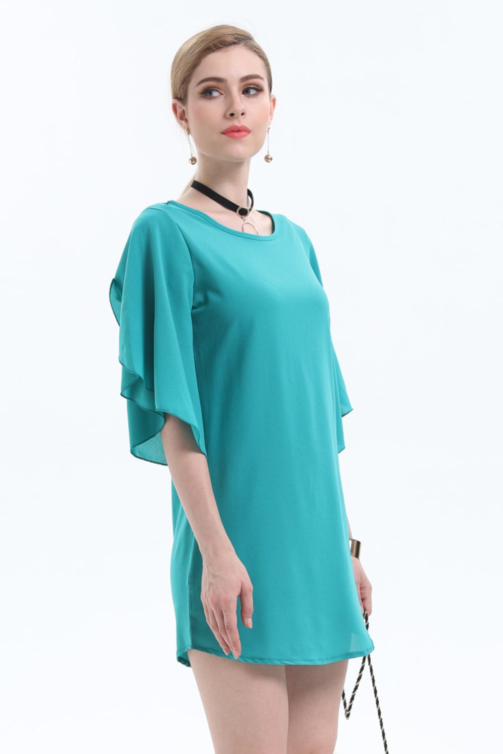 Round Neck Half Flutter Sleeve Tunic Blouse