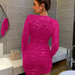 Sequin Surplice Long-Sleeve Mini Dress