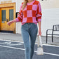 Checkered Round Neck Dropped Shoulder Knit Pullover