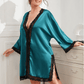 Plus Size Contrast Spliced Lace Deep V Slit Night Dress