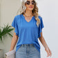 Notched Neck Flutter Sleeve Tee