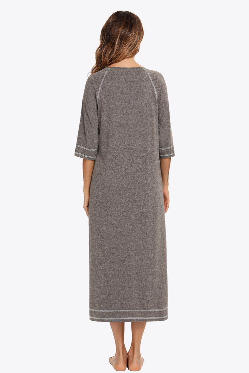 Zip Up Slit Night Dress with Pockets