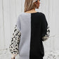Leopard Color Block V-Neck Tunic Pullover Sweater