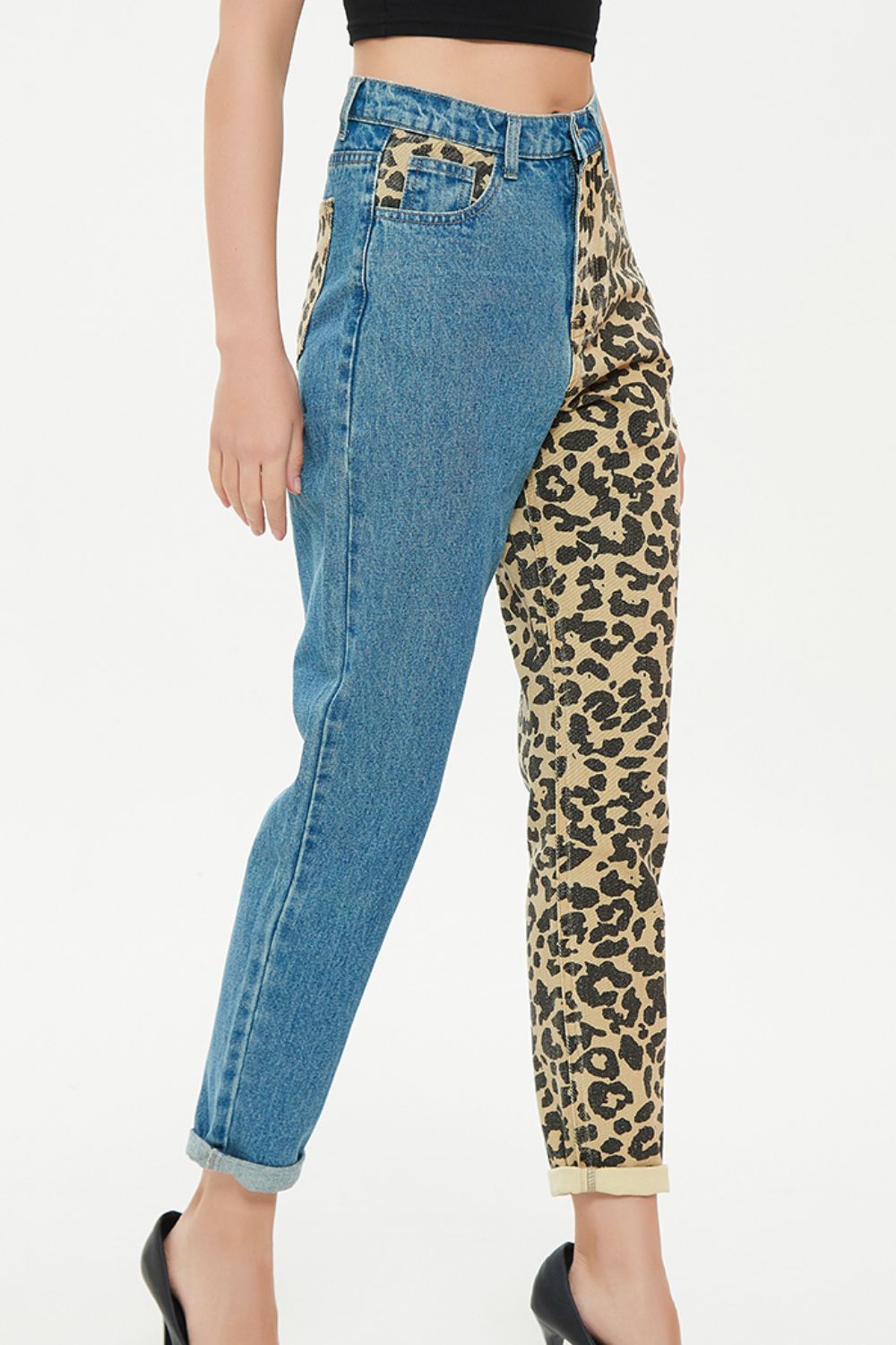 Full Size Leopard Two-Tone Jeans