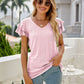 Eyelet Layered Flutter Sleeve V-Neck Top