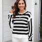 Striped Openwork Round Neck Sweater