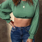 Round Neck Lantern Sleeve Cropped Top