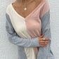 Color Block V-Neck Long Sleeve Blouse