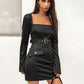 Square Neck Long Sleeve Mini Dress
