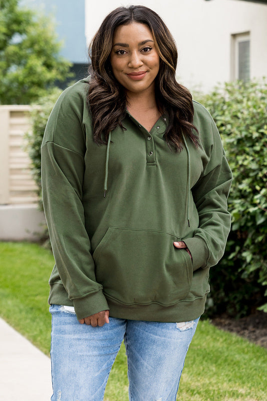 Snap Down Drawstring Hoodie with Kangaroo Pocket