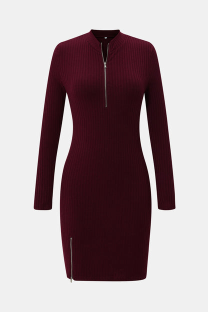 Quarter Zip Rib-Knit Dress