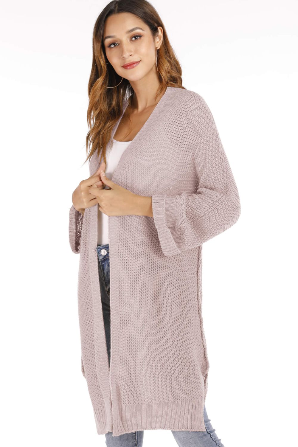 Open Front Slit Exposed Seam Cardigan