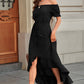 Off-Shoulder Drawstring Waist Ruffled High-Low Dress