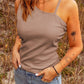 Asymmetrical Neck Sleeveless Waffle-Knit Tank