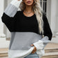 Color Block Long Sleeve Chunky Knit Sweater