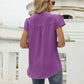 Swiss Dot Notched Neck Short Sleeve Top