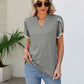 Pom-Pom Trim Petal Sleeve Notched Neck Top