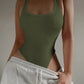 Square Neck Open Back Ribbed Sleeveless Bodysuit