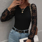 Lace Sleeve Round Neck Ribbed Top