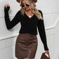 V-Neck Dropped Shoulder Long Sleeve Knit Top