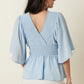 Mittoshop R.S.V.P. Full Size Run Flare Sleeve Peplum Blouse in Blue