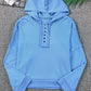 Quarter-Button Exposed Seam Dropped Shoulder Hoodie