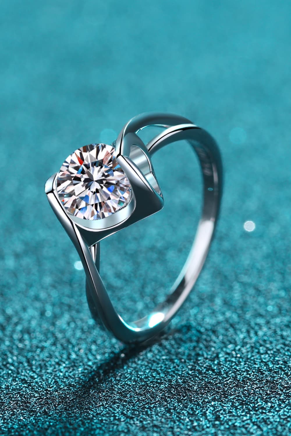 1 Carat Moissanite Rhodium-Plated Solitaire Ring