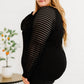 Plus Size Sheer Striped Sleeve V-Neck Top