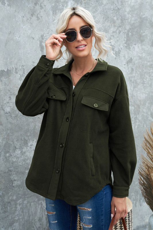 Turn Down Collar Buttoned Shirt Jacket