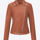 Buckle Detail Zip Up PU Leather Jacket