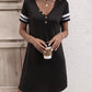 Striped Short Sleeve Decorative Button Dress