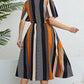 Mixed Print Striped Flutter Sleeve Dress
