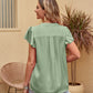 Flutter Sleeve Notched Neck Satin Blouse