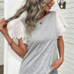 Two-Tone Eyelet Flutter Sleeve Spliced Top