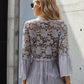 Spliced Lace Bell Sleeve Buttoned Blouse