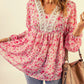 Floral Lace Trim Balloon Sleeve Blouse