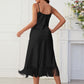 Spaghetti Strap V-Neck Ruffle Hem Satin Night Dress