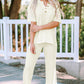 Quarter Button Knit Top and Wide Leg Pants Lounge Set