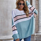 Striped Horizontal Ribbing Long Sleeve Tunic Sweater